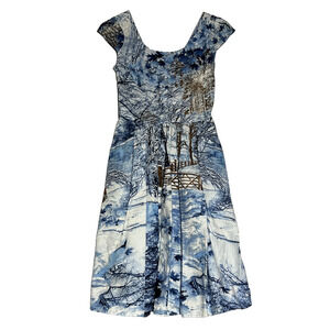 Retrolicious Dress Retro Winter Woods Holiday Print Small Knee Length Cap Sleeve